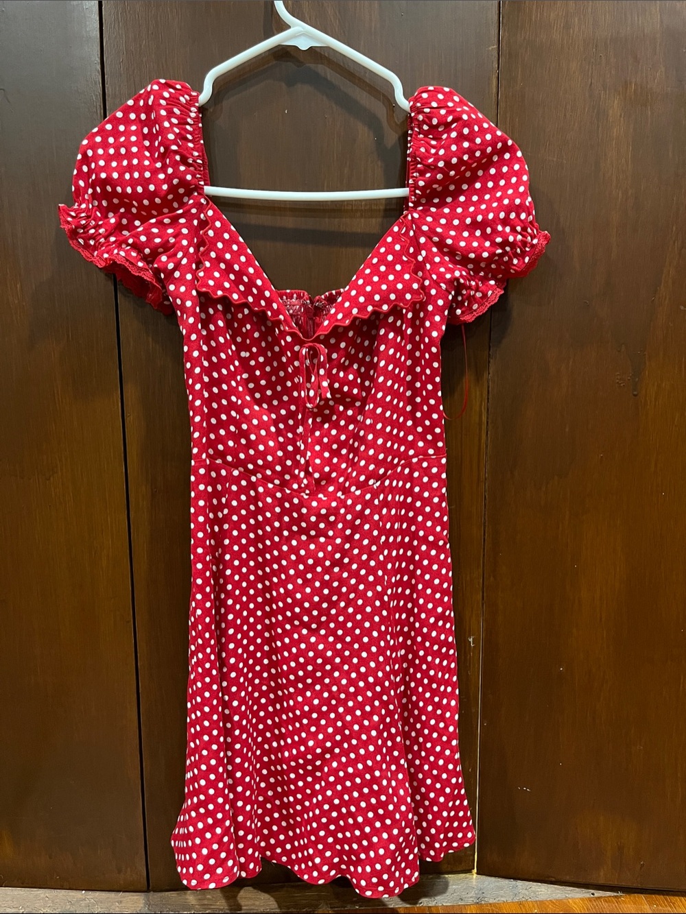 Reformation Red Polka Dot Puff-Sleeve Mini Dress